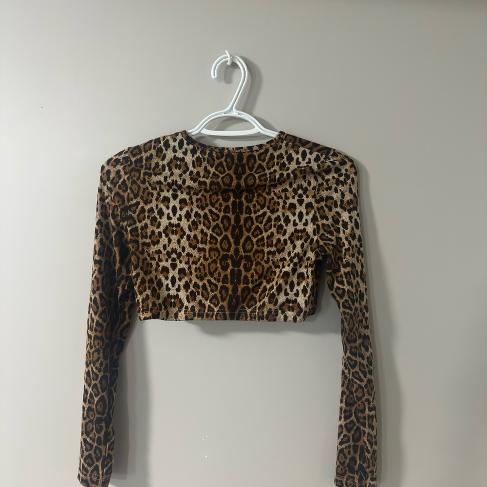 Brown Tan Leopard Print Long Sleeve Crop top